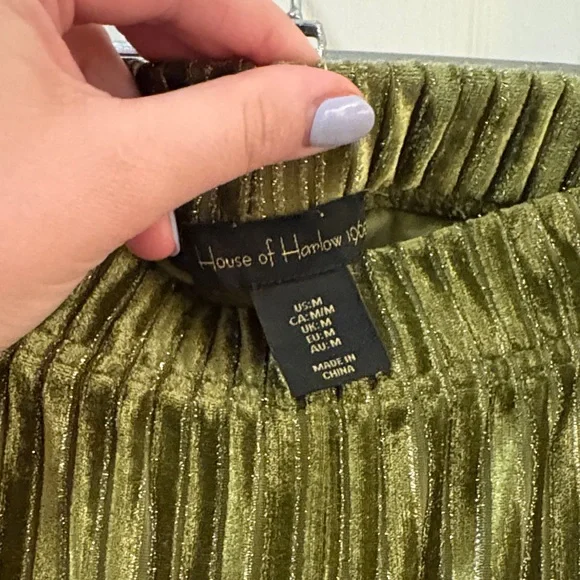 Pea Green Shimmery Striped Pants - Picture 2 of 3